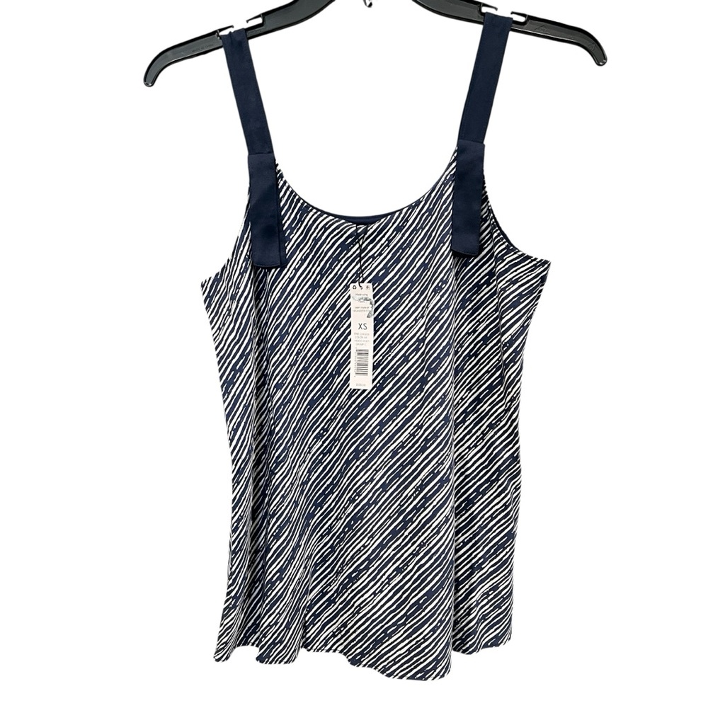 NIC+ZOE Spring Rain Print Tank Top Contrast Strap Blue White XS NEW - Picture 5 of 14